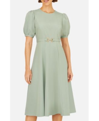 Women's Buckle Detail Short Sleeve Skater Dress