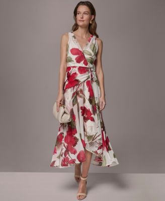 Women's Floral Faux Wrap Midi Dress