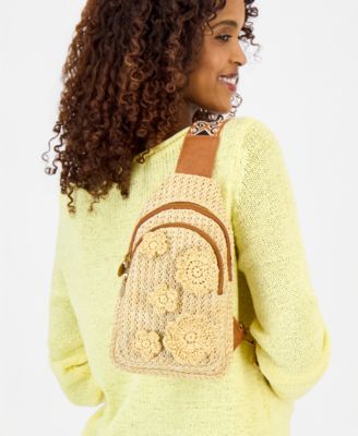 Floral Straw Applique Sling