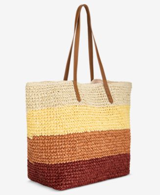 Ombr&eacute; Striped Straw Slouchy Tote Bag