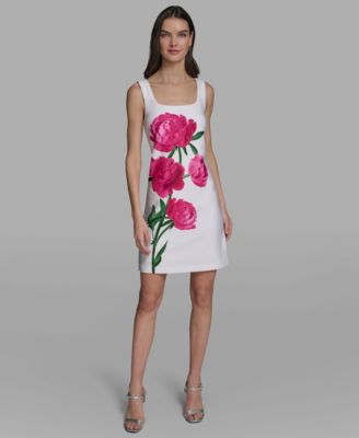 Women's Sleeveless Peony Floral Scoop Neck Sheath Dress