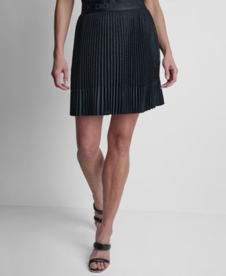 Women's Logo-Waist Mixed-Media Pleated-Hem Skirt