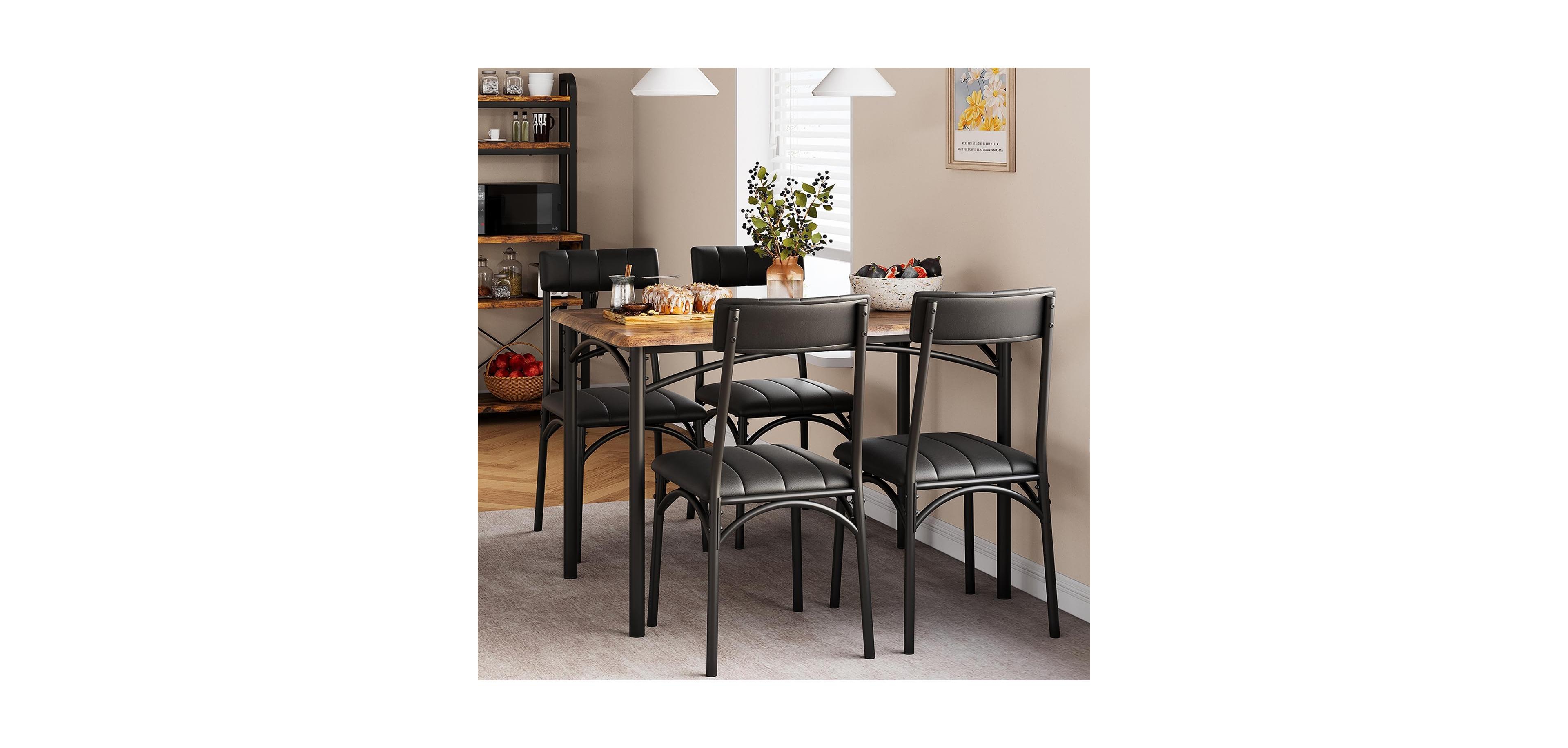gaomon “5 Piece Dining Set for 4 with Rectangular Table & Upholstered Chairs for Kitchen or Apartment”