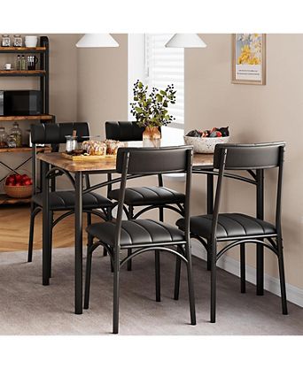 “5 Piece Dining Set for 4 with Rectangular Table & Upholstered Chairs for Kitchen or Apartment”