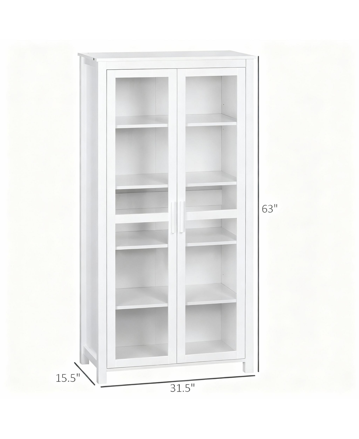Yigii White 63" Kitchen Pantry Cabinet with 2 Glass Doors & 2 Adjustable Shelves