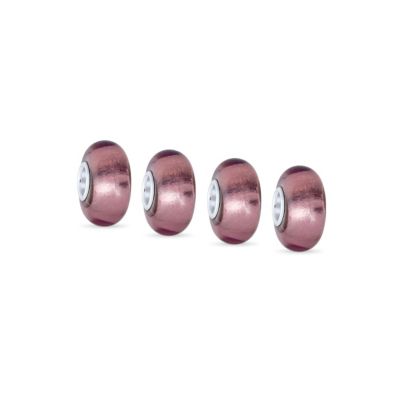 Set of 4 Translucent Solid Metallic Rose Pink Glass Charm Bead with Sterling Silver Core