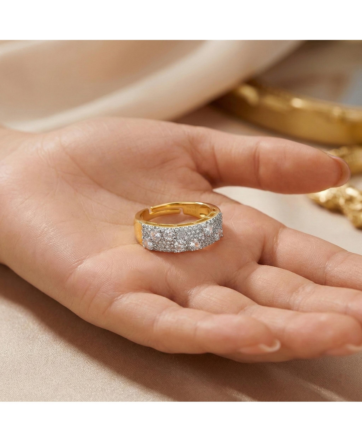 Sterling Silver 14k Gold Plated Cubic Zirconia Pave Band Ring