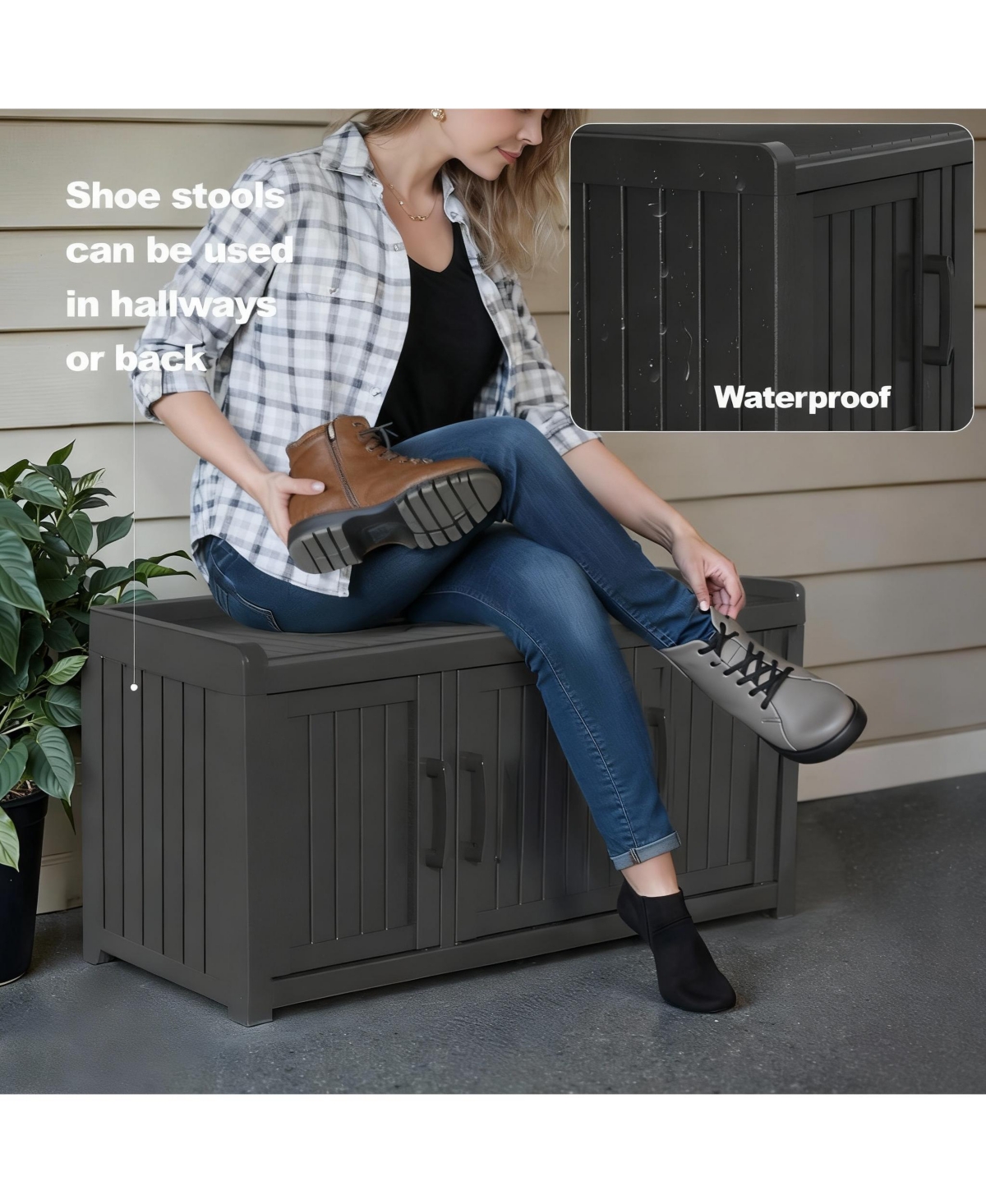 Yigii Waterproof Uv-Resistant Shoe Storage Bench with Seat for Indoor/Outdoor Use