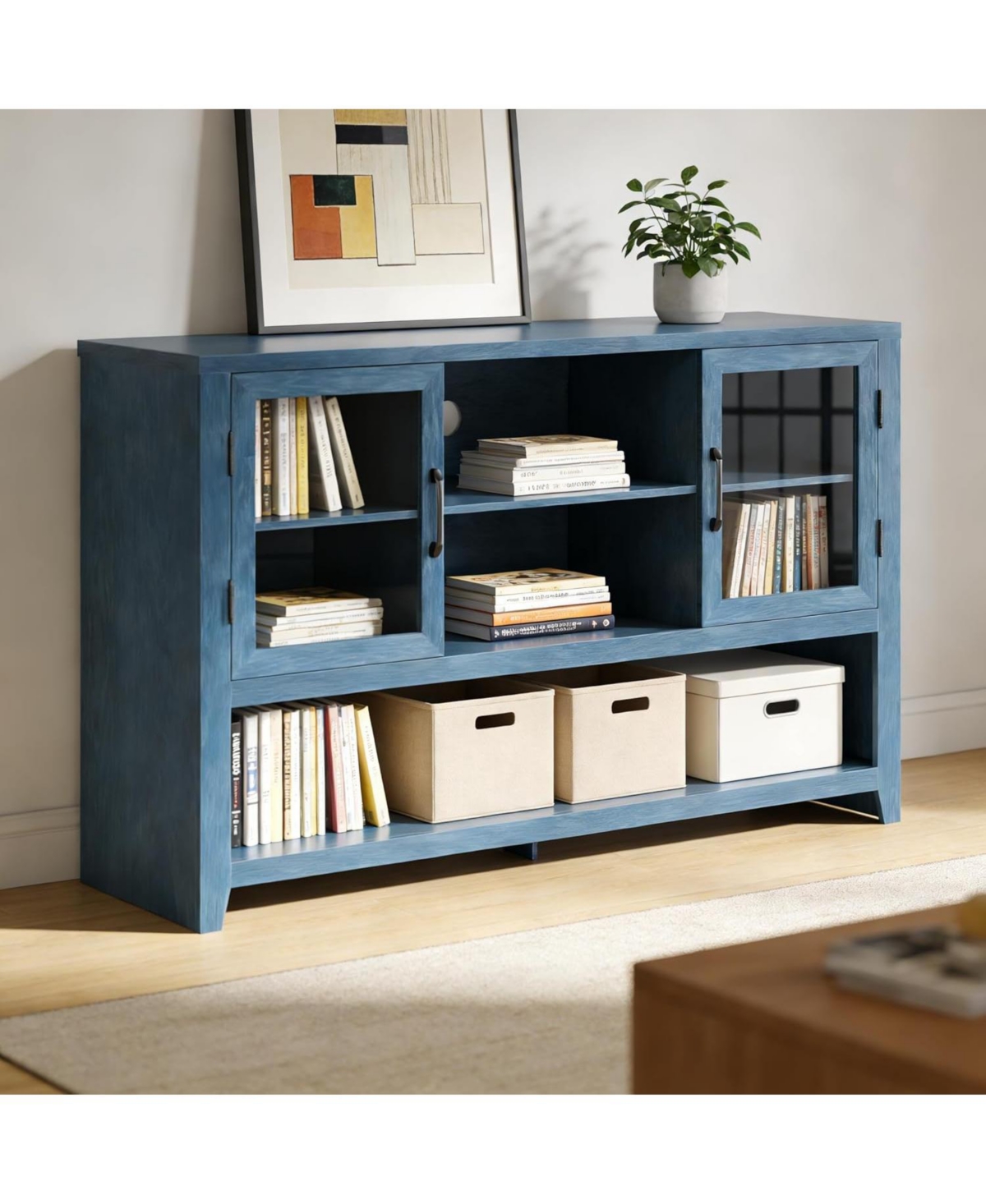 gaomon 53" Kitchen Buffet Sideboard, Modern Coffee Bar Table with 2 Glass Doors & 3 Shelves, Storage Cabinet for Living Room, Entryway