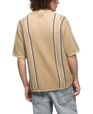 Men's Stripe Button-Front Short-Sleeve Sweater