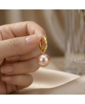 Round Colored Pearl Drop Hoop Earrings