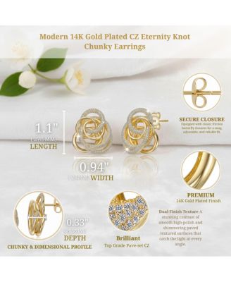 Modern 14K Gold Plated CZ Eternity Knot Chunky Earrings