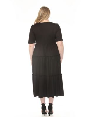 Plus Size Square Neck Short-Sleeve Tiered Dress