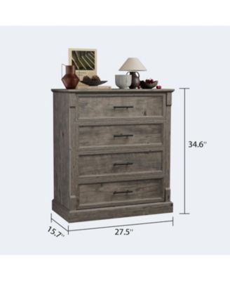 Farmhouse 4 Drawer Dresser for Bedroom, Tall Chest of Drawers with Metal Handles, Rustic Wooden Dresser TV Stand, for Living Room, Hallway