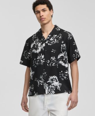Men's Botanical-Print Relaxed Camp Shirt