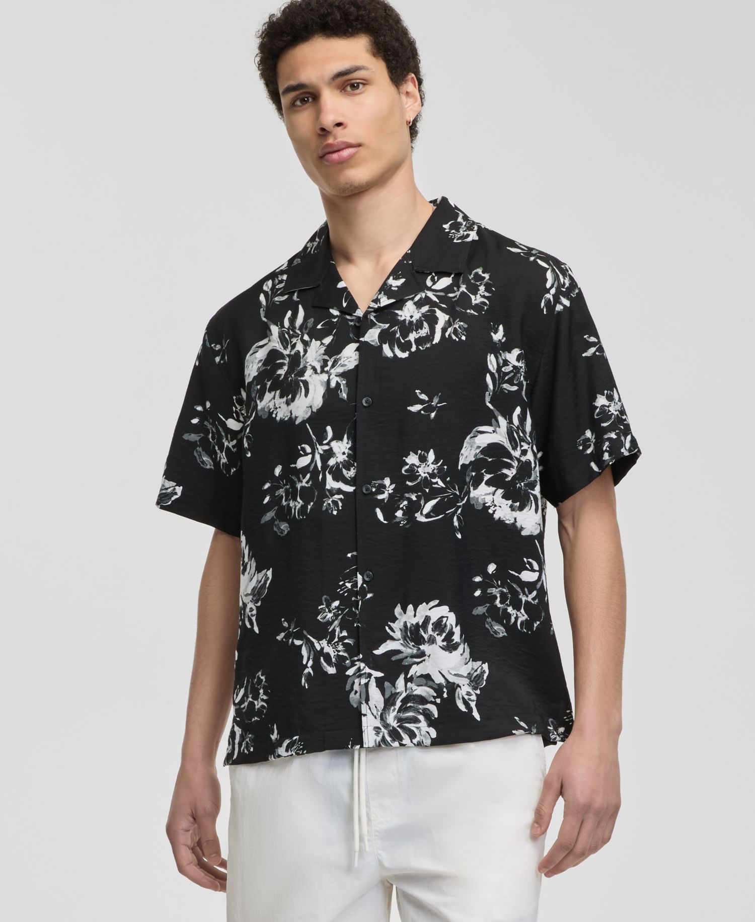 Men's Botanical-Print Relaxed Camp Shirt