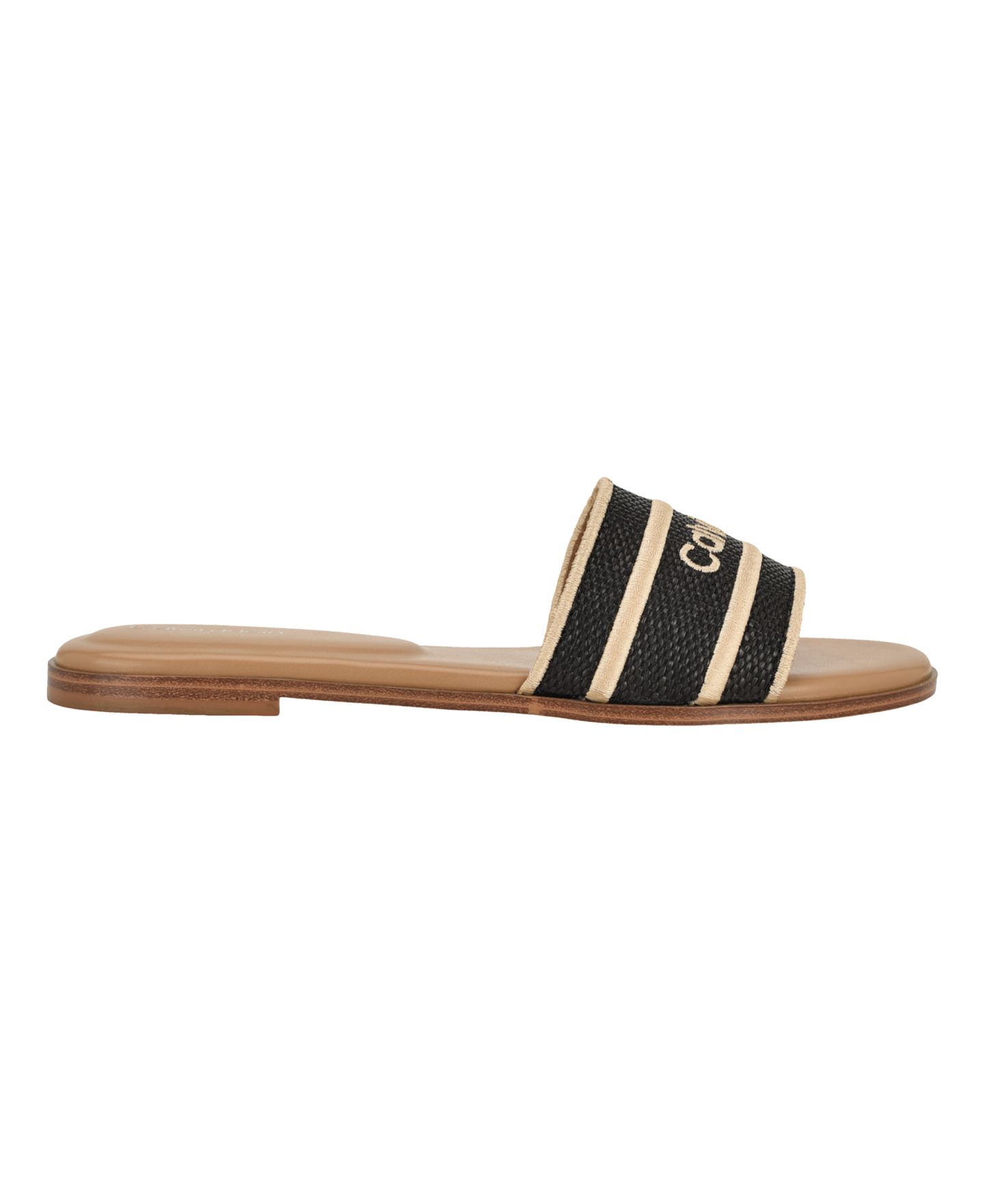Женские сандалии Calvin Klein Kendell Logo Band Flat Slip-On, цвет: Чёрный / Натуральный — фото 2