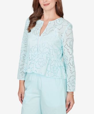 Plus Size Floral Eyelet Peplum Jacket