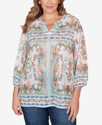 Plus Size Ocean Motif Burnout Knit Top