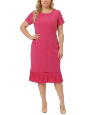 Plus Size Short-Sleeve Pleat Hem Dress