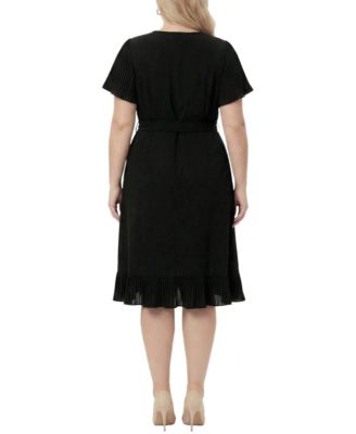 Plus Size-Short-Sleeve Pleated Ruffle Dress