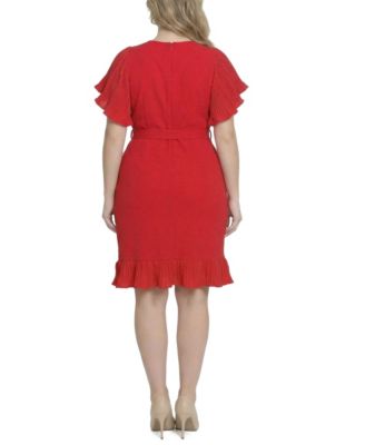 Plus Size-Short-Sleeve Pleated Ruffle Dress