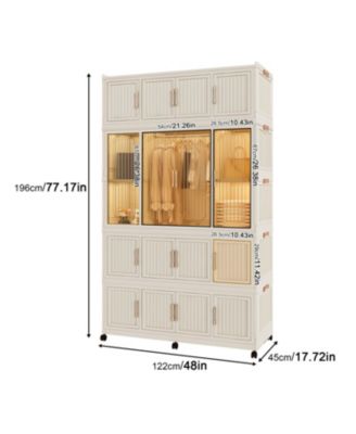 Portable Wardrobe Closet with Magnetic Doors, 4 Cubes, Hanging Rod & 10 Hangers