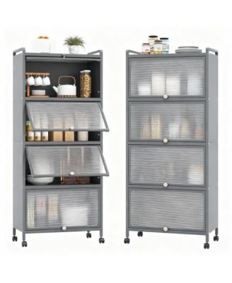 5-Tier Rolling Kitchen Storage Cabinet with Flip Doors and Casters