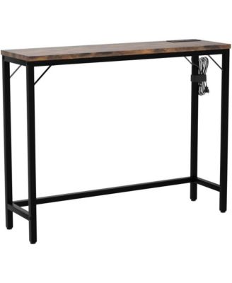 Console Table with Outlet & USB Ports, Narrow Sofa Table, Industrial Entryway Table with Charging Station