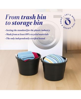 17 Gal Plastic Open Storage Round Utility Tub with Handles, Black (2 Pack