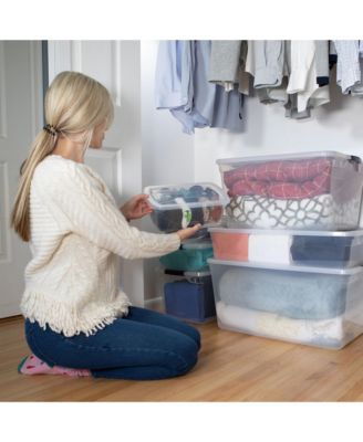 6 Qt Clear Plastic Indoor Storage Tub Tote Container & Lid, 12 Pack