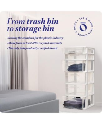 Plastic 6 Clear Drawer Medium Home Storage Container Tower, White Frame