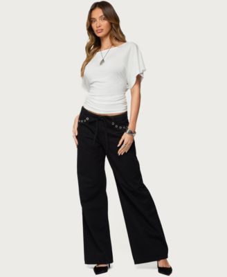 Women's Grommet Tie Waist Low Rise Baggy Jeans