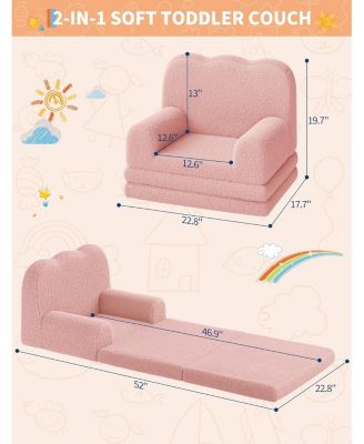 Kids Couch, 2-in-1 Comfy Toddler Couch Fold Out, Convertible Sofa to Lounger Foam Kids Chair with Soft Sherpa