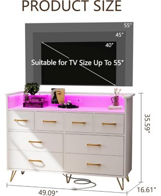 8 Drawer Dresser with Charging Station and RGB Lights, Wide Bedroom Chest with Outlets and USB