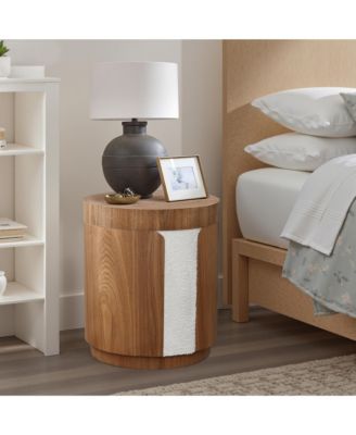 Modern MDF Wood Round Side Table with Ash Veneer, 18.5” Tall