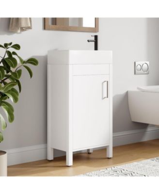 Home 16 inch Bathroom Vanity with Sink Vintage Bathroom Cabinet Vanity with Doors Farmhouse Wooden Freestanding Bathroom Cabinet with Top