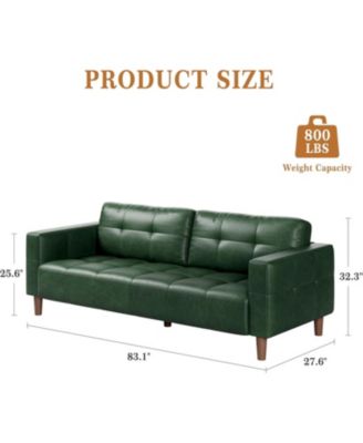 3-Seater Sofa Couch, 83" Faux Leather Sofa with Spring Cushion, Modern Deep-Seat Sofa with 2 Removable Back Cushions