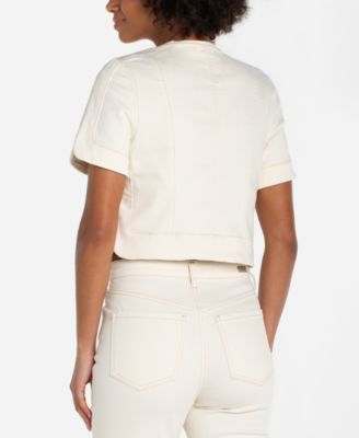 Women's Crew Neck Short-Sleeve Cropped Jacket