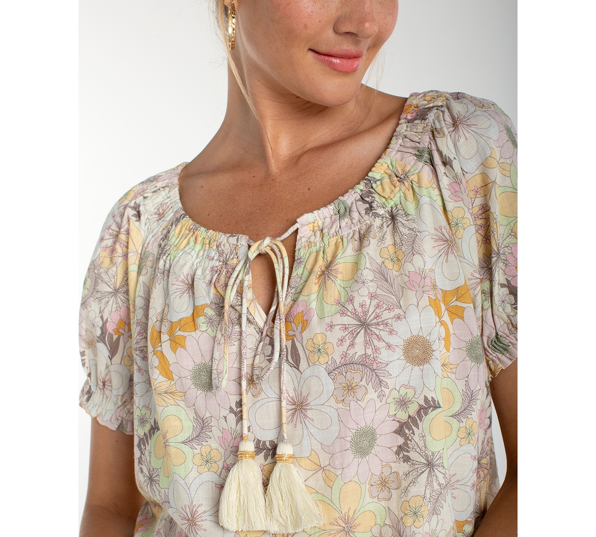 Liverpool Los Angeles Women's Short-Sleeve Tie Neck Woven Blouse