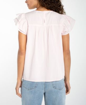 Flutter Short-Sleeve Crew Neck Woven Blouse