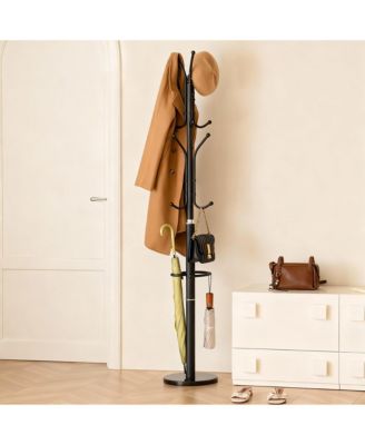 Heavy-Duty Marble Base Coat Rack with 12 Hooks & Detachable Umbrella Holder