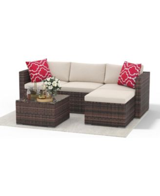 5 Pieces Patio Furniture Set, Rattan Outdoor Patio Furniture Sofa Set with Anti-Slip Cushions