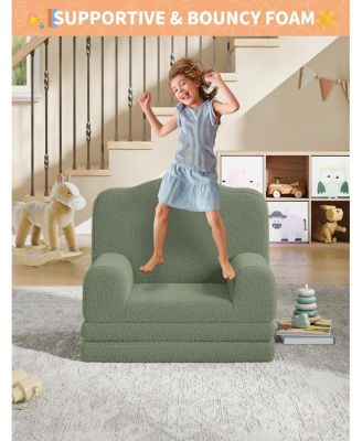 Kids Couch, 2-in-1 Comfy Toddler Couch Fold Out, Convertible Sofa to Lounger Foam Kids Chair with Soft Sherpa