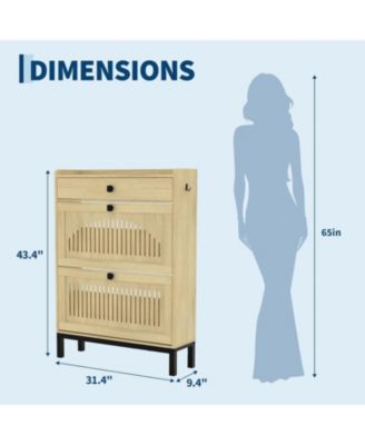 Shoe Storage Cabinet with 2 Flip Drawers & Top Drawer, Hollow Panel Design, Adjustable Shoe Organizer for Entryway