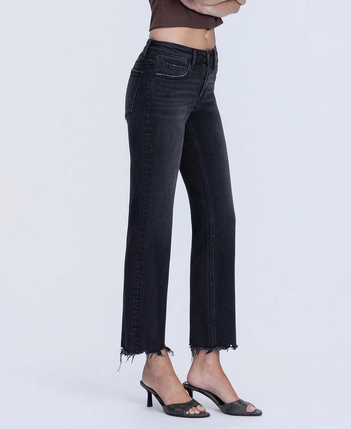 Flying Monkey Women's Mid Rise Raw Hem Ankle Straight Jeans view 4 — MAYCSS fashion products