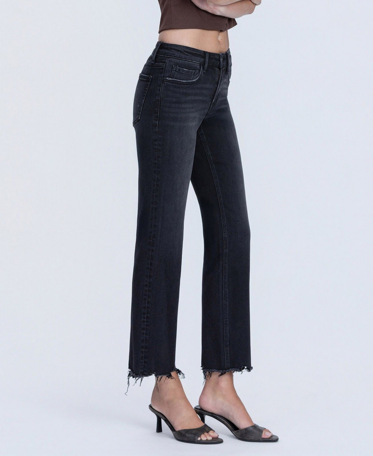 Flying Monkey Women's Mid Rise Raw Hem Ankle Straight Jeans