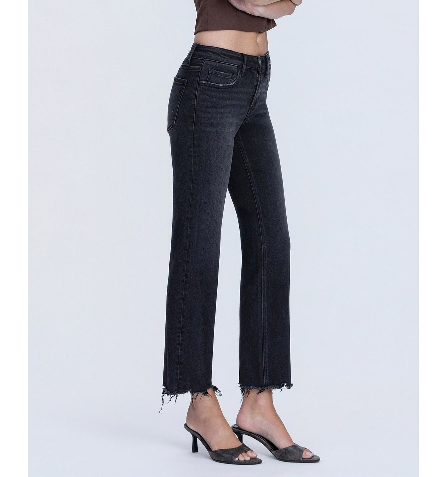 Women's Mid Rise Raw Hem Ankle Straight Jeans