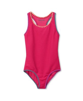 Girls Chlorine Resistant Embroidered One Piece Swimsuit