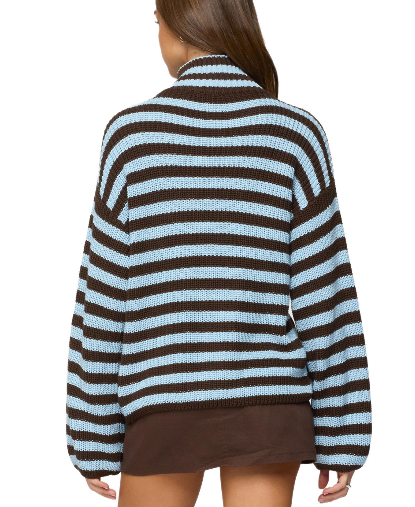 Женский свитер Edikted High Neck Striped Zip Up, цвет: Коричневый — фото 2